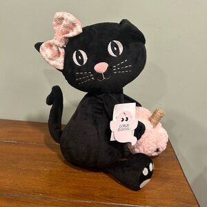 NWT Goblin & Ghoul Black Cat and Pink Pumpkin Plush Decor Halloween Fall
